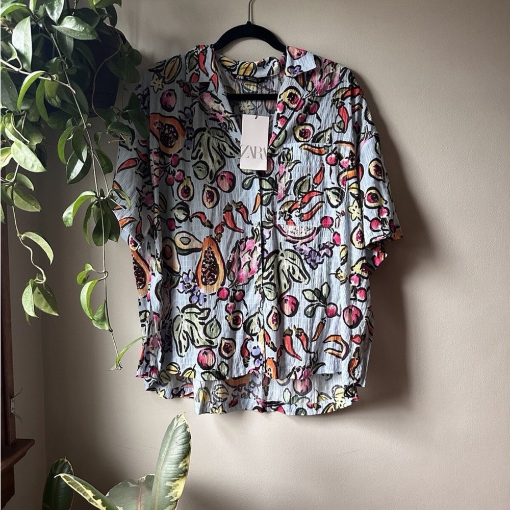 Not for sale ZARA Blue Fruit Print Oversized Shirt Size XL (A24) - Picture 7 of 9
